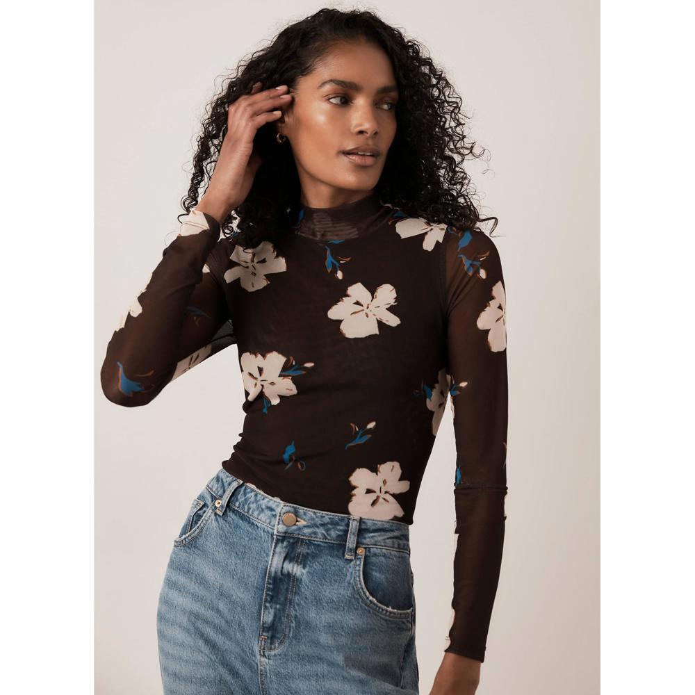 Mint Velvet Floral Mesh High Neck Top